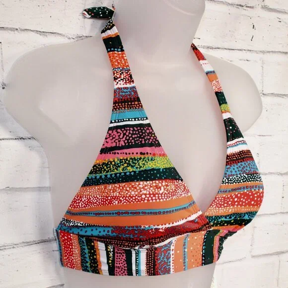Anne Cole Sand Stripe Marilyn Printed Halter-Neck Bikini Top Size XL Orange NWT - Picture 4 of 7
